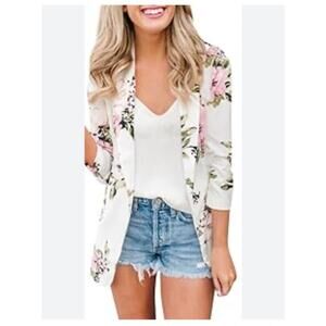 Philosophy White Floral Women's Blazer Size L Sophisticated One Button Closure